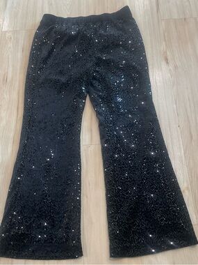 Soft Surroundings Black velvet Sequin Flared Pants